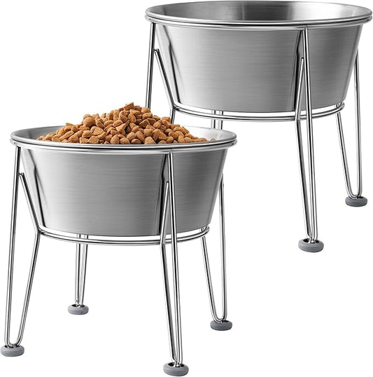 Elevated Dog Bowls for Medium&Small Dogs - Stainless Steel 48oz/6 Cups Raised Feeder with Non-Slip Base, Dual Food & Water Bowls 2-Pack-PurrikoPets