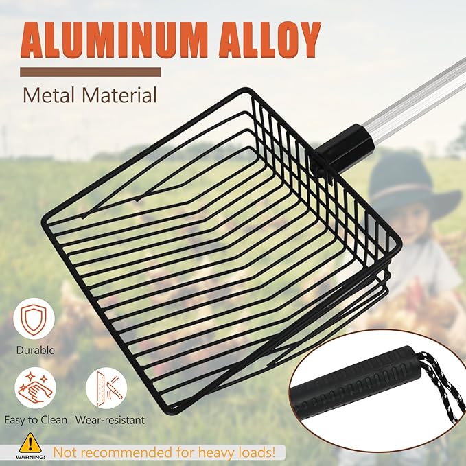 Esmorah Chicken Poop Scooper for Sand & Coop Cleaning - Sifting Shovel with 22"-40" Adjustable Handle, 3 Lengths Heavy Duty Stainless Steel Sifter-PurrikoPets
