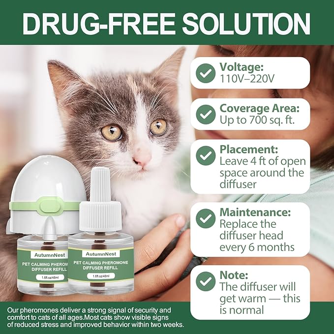 6-in-1 Cat Calming Pheromone Diffuser Kit, Cat Calming Diffuser for Anxiety Relief, Aggression, Scratching, Urine Marking, Fighting, Meowing, Hiding, Safe for All Cats, 120 Days Support-PurrikoPets