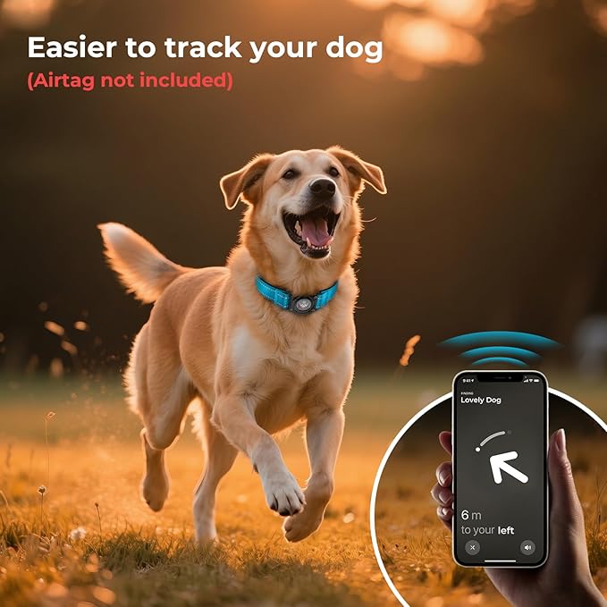 2025 Upgrade Airtag Dog Collar, Reflective Dog Collar with Airtag Holder, IP68 Waterproof| Metal Buckle| Ultra-Durable| Comfortable Padded, GPS Dog Collars for Medium Large Dogs (Blue,L)-PurrikoPets