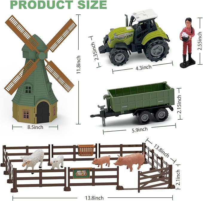 82PCS Farm Animals Toys Set Comes with Tractor Trailer, Windmill, Farmer, Fence - Playset for Kids Toddlers Boys Girls 5+ Years Old-PurrikoPets