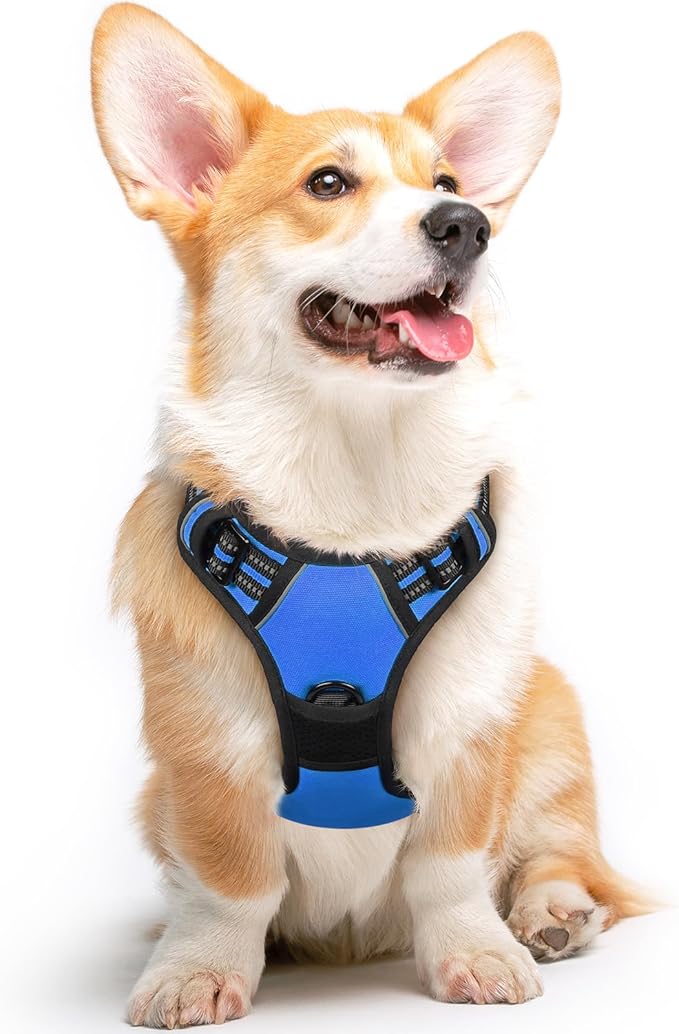 Eagloo Dog Harness Medium Sized Dog, No Pull Service Vest with Reflective Strips and Control Handle, Adjustable and Comfortable for Easy Walking, No Choke Pet Harness with 2 Metal Rings, Blue, M-PurrikoPets