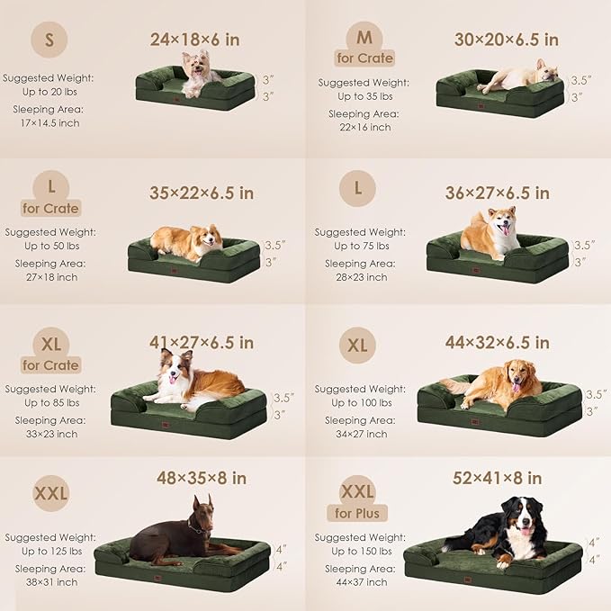 EHEYCIGA Orthopedic Dog Beds for Extra Large Dogs, Waterproof Memory Foam XXL Dog Bed with Sides, Non-Slip Bottom and Egg-Crate Foam Big Pet Couch Bed with Washable Removable Cover, Dark Green-PurrikoPets