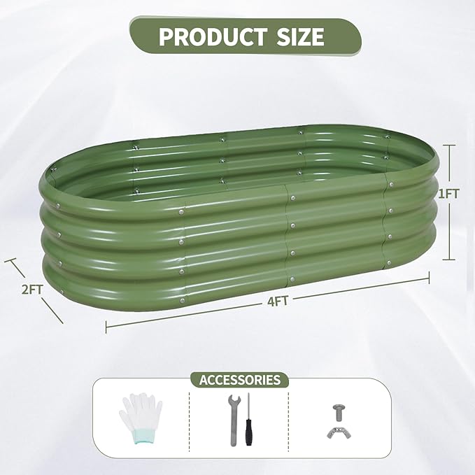 Galvanized Raised Garden Bed Outdoor- 2 Pcs Raised Beds for Gardening| Metal Planter Box, Steel Raised Garden Bed Kit with Gloves for Vegetables, Flower, Herbs (4x2x1FT, Green)-PurrikoPets