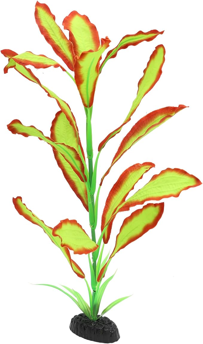 ALEGI Silk Aquarium Plants, 16 Inch Artificial Silk Plants Decorations for Fish Tank,Aquarium Décor Plastic Plants (Light Green with Red, 2 Pack)-PurrikoPets