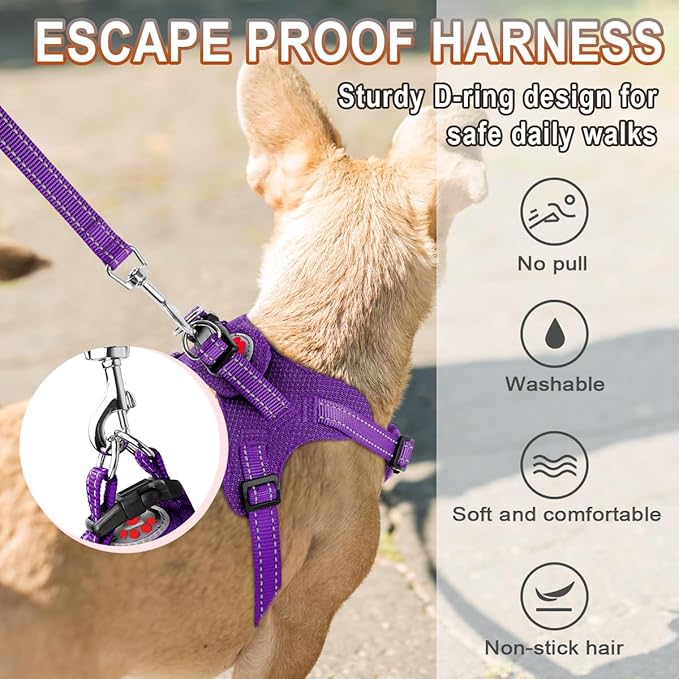 Dog Harness Step in Dog Vest Harness, Reflective Adjustable Puppy No Pull Harness Breathable Soft for Small and Medium Dogs Cats, Purple, S-PurrikoPets