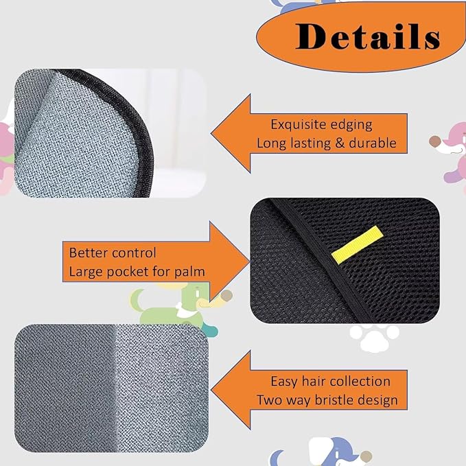 3 PCS Pet Hair Removal Glove for Cats & Dogs, Electrostatic Grooming Gloves for Pet Hair, Reusable Double Sided Static Hair Remover for Couch, Furniture, Carpet & Car Seat-PurrikoPets