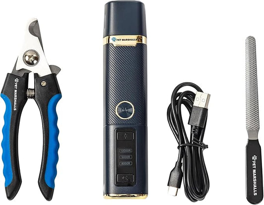 3-in-1 Cat & Dog Nail Grinder with Clipper & File, Quiet LED Trimmer, 3-Speed Pet Grooming Tool, Rechargeable 2000mAh Battery-PurrikoPets