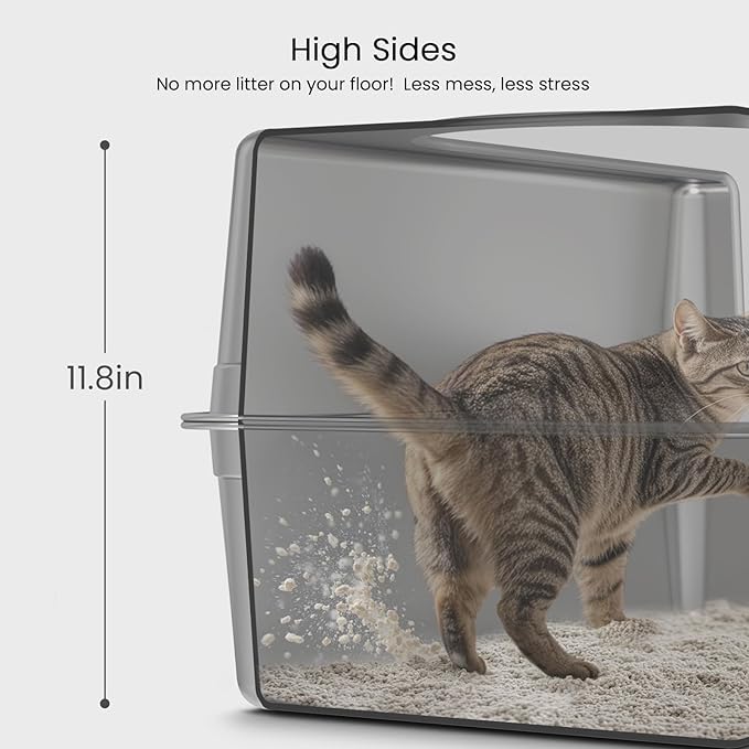Enclosed Stainless Steel Cat Litter Box with Lid, Oversize Metal Litter Box for Multi Cats, Extra XXL Cat Toilet with High Side, Non-Stick, Anti-Leakage, Odorless, with Cat Litter Mat & Litter Scoop-PurrikoPets