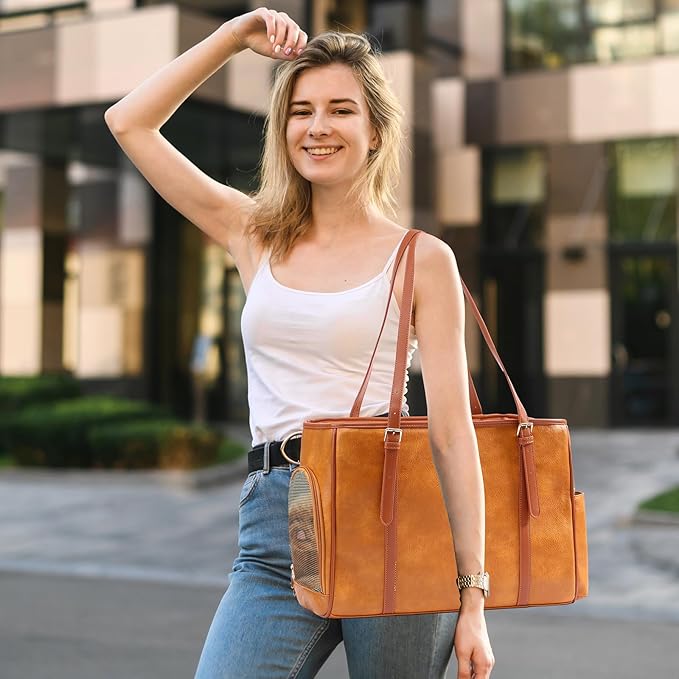 Fashion Dog Purse Pet Carrier Leather Bag for Small Dogs Cats Puppy, Portable Tote Bag Airline Approved Soft-Sided Carriers (Brown)-PurrikoPets