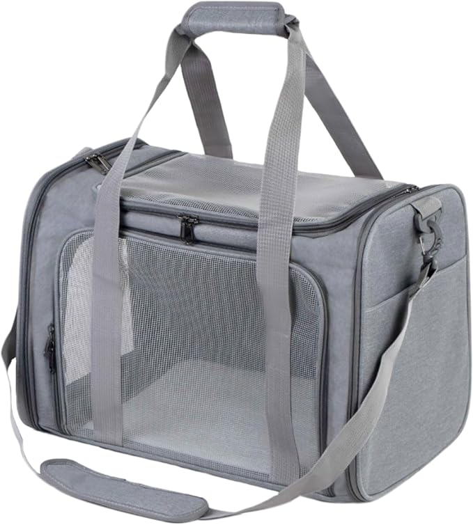 Airline Approved Soft Sided Pet Carrier for Small and Medium Dogs, Cats, and Puppies (Up to 15 lbs), Collapsible Portable Travel Bag for Dogs Cats (Grey)-PurrikoPets