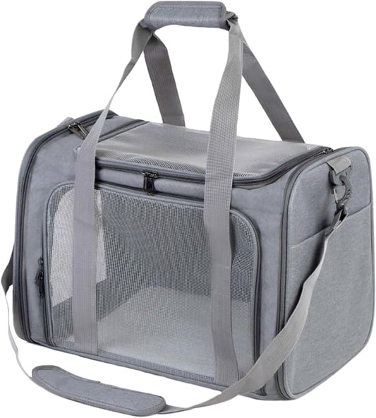 Airline Approved Soft Sided Pet Carrier for Small and Medium Dogs, Cats, and Puppies (Up to 15 lbs), Collapsible Portable Travel Bag for Dogs Cats (Grey)-PurrikoPets