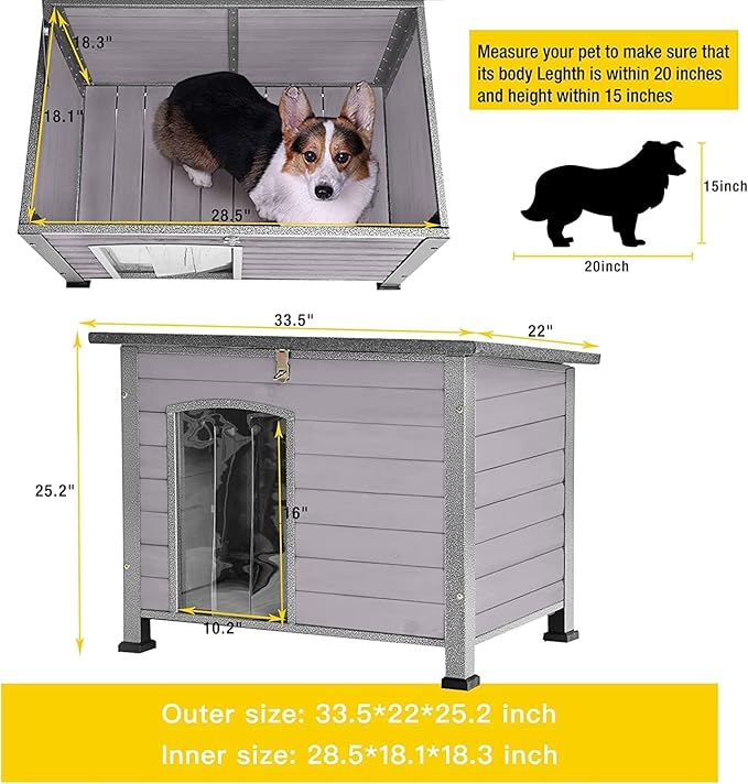 Aivituvin Dog House Outdoor Indoor Weatherproof Dog House for Small & Medium & Large Dogs with Unique All-Around Iron Frame＆Raised Feet（Grey）-PurrikoPets
