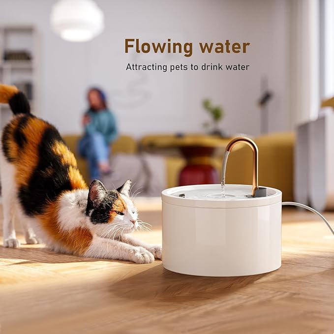 DOOOB Ceramic Cat Water Fountain, 2.1L/71oz Ceramic Cat Fountain, Automatic Ceramic Water Fountain for Cats, Pet Water Fountain with Ultra-Quiet Pump and 3 Filters & 3 Sponges (White)-PurrikoPets