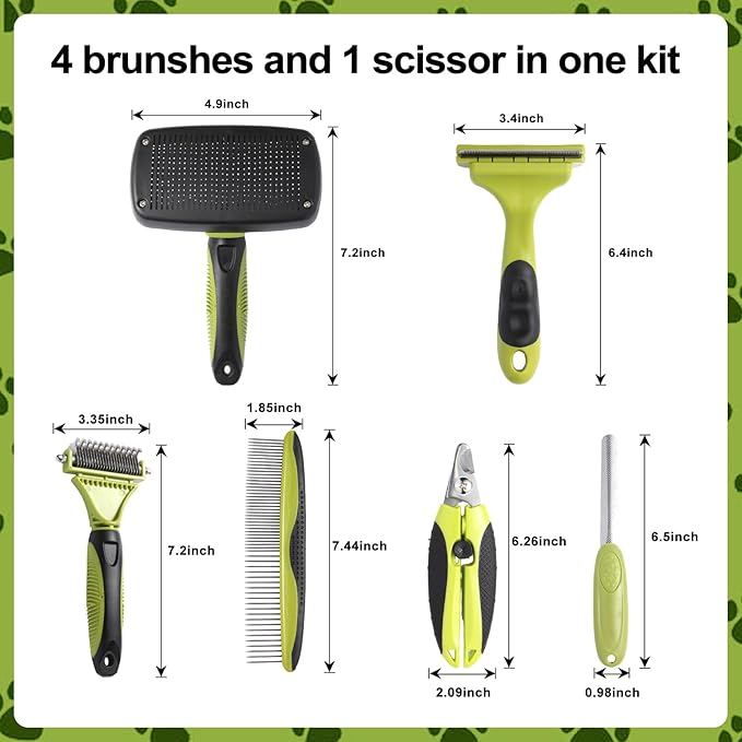 6 PCS Dog and Cat Grooming Kit, Versatile Tools Including Shedding Brush, Nail Clipper with Nail File, Slicker Brush, Dematting Comb-PurrikoPets