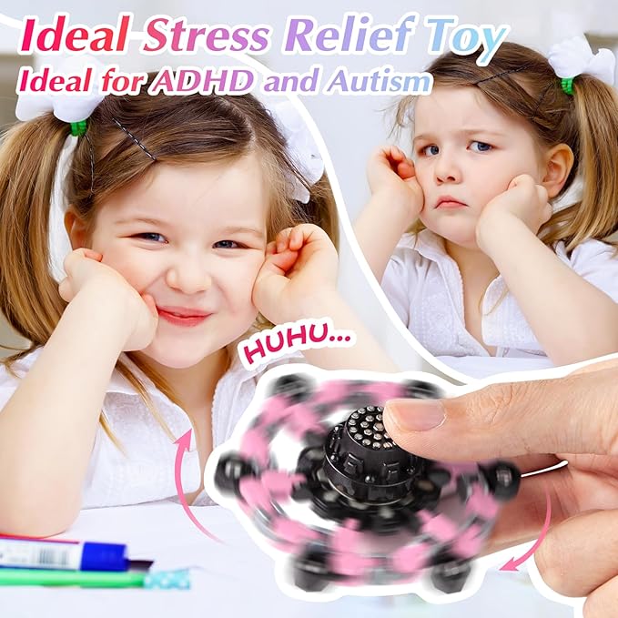 Fidget Toys for Girls, Birthday Gifts for 4 5 6 7 8 9 10 11 12 Year Old Girls Boys, Pink Transformable Fidget Spinners for Kids, Stocking Stuffers for Kids Adults Party Favors Toy-PurrikoPets