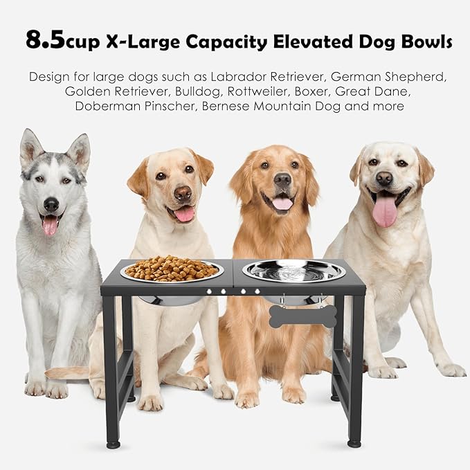 Elevated Dog Bowls,16inch Tall Pet Bowl Holder, Raised Bowl Stand with 2 Stainless Steel Bowls (68oz) and Spill-Proof Mat, Dog Feeder for Large Extra Large Breeds-PurrikoPets
