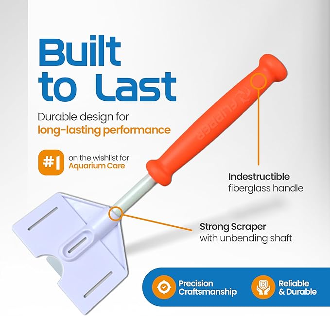 FL!PPER Flipper Platinum Aquarium Algae Scraper | Glass & Acrylic Tank Cleaner with Serrated Blade for Efficient Aquarium Maintenance (10” Rigid Shaft)-PurrikoPets