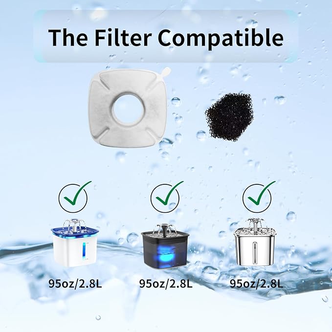 20 Pcs Cat Water Fountain Replacement Filters, Compatible With Veken 95oz/2.8L Cat Water Fountain,(Contains 10 Cat Fountain Filters and 10 Sponges)-PurrikoPets