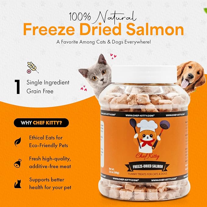 Freeze-Dried Salmon Treats for Cats & Dogs – 100% Wild Caught, Single Ingredient, High-Protein, Healthy Snack – No Additives or Preservatives – 2.6oz - Inspected & Tested in USA-PurrikoPets