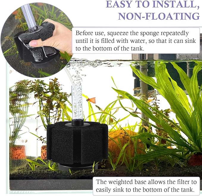 FEDOUR Aquarium Sponge Filter, Ultra Quiet Aeration Bio Sponge Filters for Breeding Fry Shrimp Betta Fish Tank, Efficient Submersible Aquarium Filter for up to 100Gallon Tank (M for up to 50gallon)-PurrikoPets