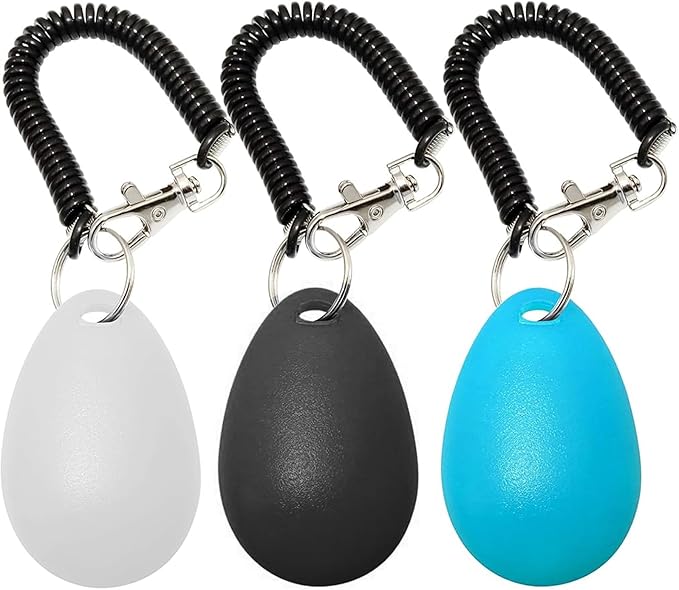 Dog Training Clicker with Wrist Strap Durable Lightweight Easy to Use,Pet Training Clicker for Cats Puppy Birds Horses,Perfect for Behavioral Training 3-Pack (Black,White and Water Lake Blue) (3)-PurrikoPets