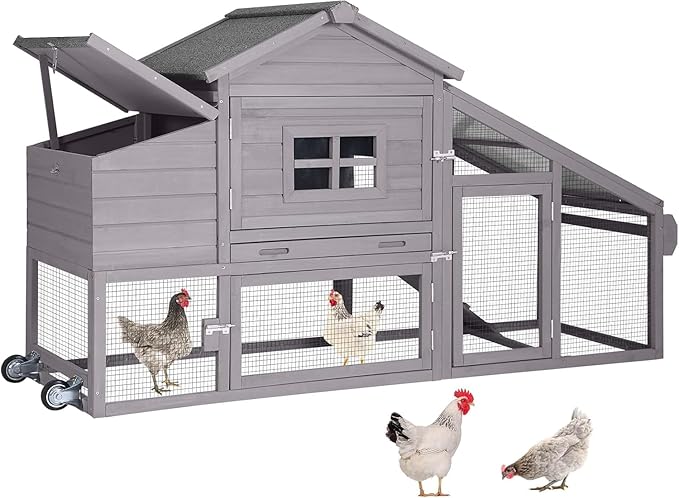Aivituvin Chicken Coop Mobile Hen Coop, Large Poultry Cage with Wheels Outdoor Backyard Chicken House-PurrikoPets