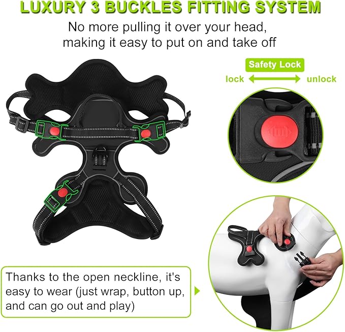 Dog Harness, Adjustable Reflective Dog Vest No Pull Dog Harness with Badge and Bow Tie for Puppy Small Medium Large Dogs-PurrikoPets