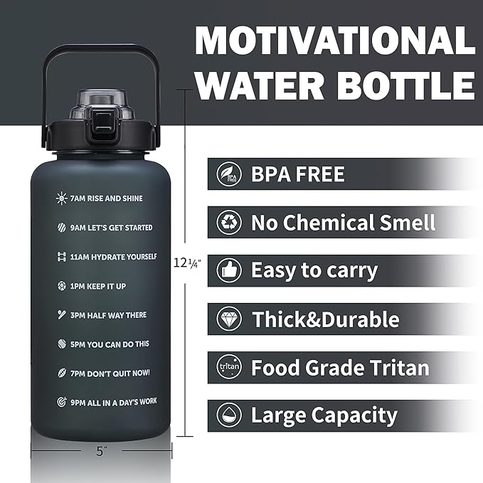 64oz,100oz,128oz Large Motivational Water Bottle with Time Marker, Leakproof & BPA Free Half Gallon Big Water Bottle with Straw Handle Tritan Frosted Water Jug for Gym,Fitness,Outdoor Sports-PurrikoPets