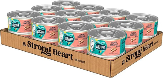 A Strong Heart Canned Wet Cat Food, Salmon Dinner Paté - 5.5 oz Cans (Pack of 24), Made in The USA with Real Salmon-PurrikoPets