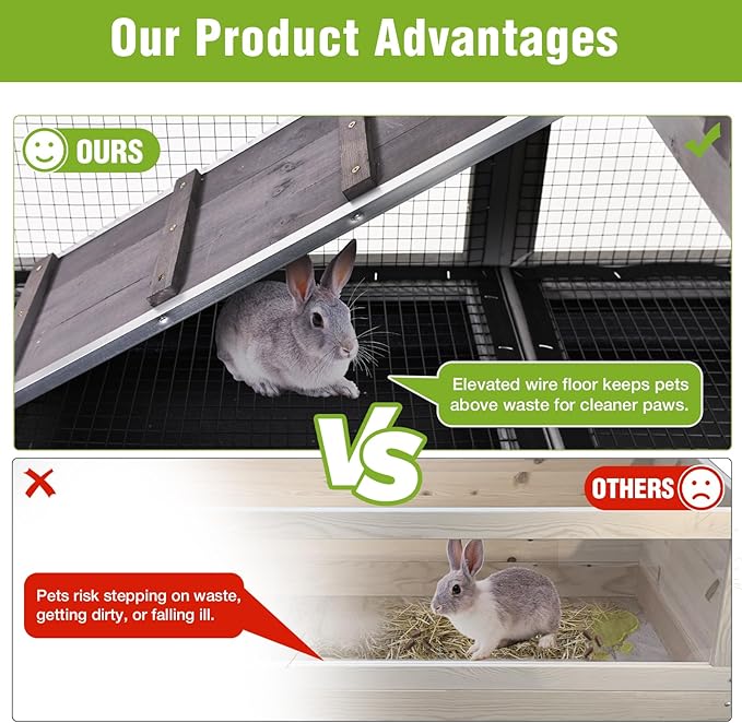 2-Story Rabbit Hutch Indoor Bunny Cage Outdoor Guinea Pig House with Wire Mesh Floor, Leak-Proof Trays, Lockable Wheels for Rabbits, Guinea Pigs, 40.6" L x 26" W x 37.6" H-PurrikoPets