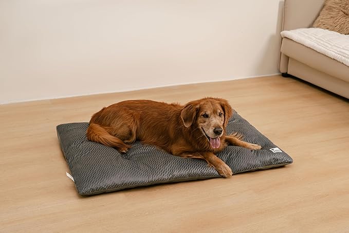 FUNNY FUZZY Washable Dog Bed,Reversible Plush Dog Crate Mat, Soft Fluffy Kennel Pad,Pet Sleeping Mattress for Jumbo,X-Large Sized Dogs Breeds,2XL,48"× 31",Grey-PurrikoPets