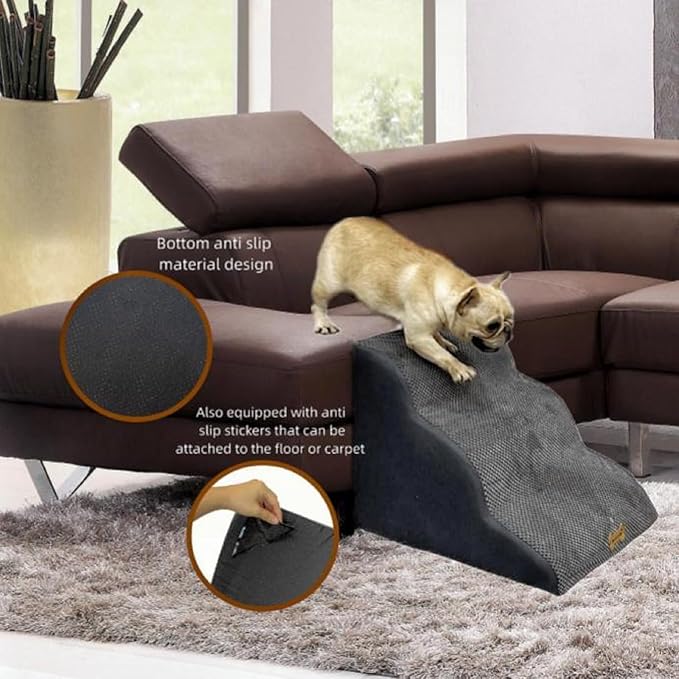 Dog Stairs to high beds, 3-step dog stairs for dogs to get on bed couch high 16"-20 inch, dog pet stairs for small large dogs cats climbing to bed, Non-Slip balanced doggy Grey (23.7*15.8*15.8 IN 33D)-PurrikoPets