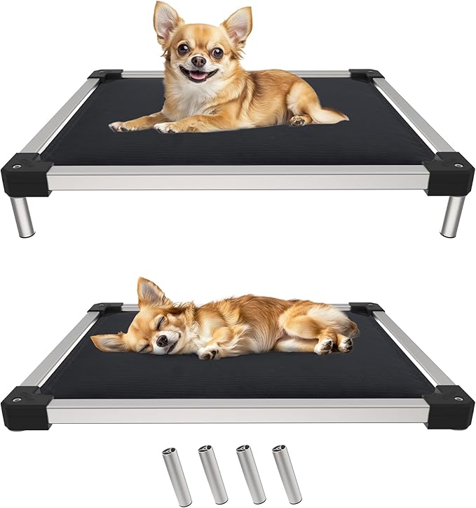 FXW TitanNest Chew-Proof Elevated Dog Bed, Raised Cot for Indoor/Outdoor/Camping Use, Durable & Washable Padded Pet Bed for Toy Dogs, 23.0" L x 17.0" W x 4.5" H, Black-PurrikoPets