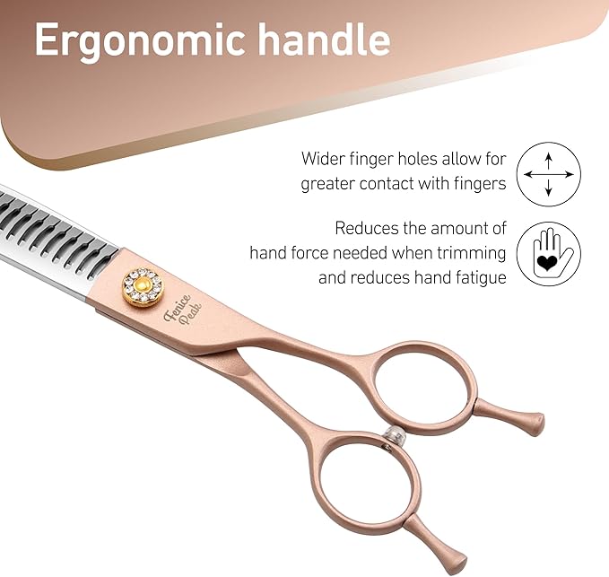 Fenice Peak Professional Curved Chunker Dog Grooming Scissors 7.0'' Rose Gold Thinning Shears Extremely Sharp Blades 440C Stainless Steel Thinning Shears Durable Smooth Fine Cut for Dogs and Cats.-PurrikoPets