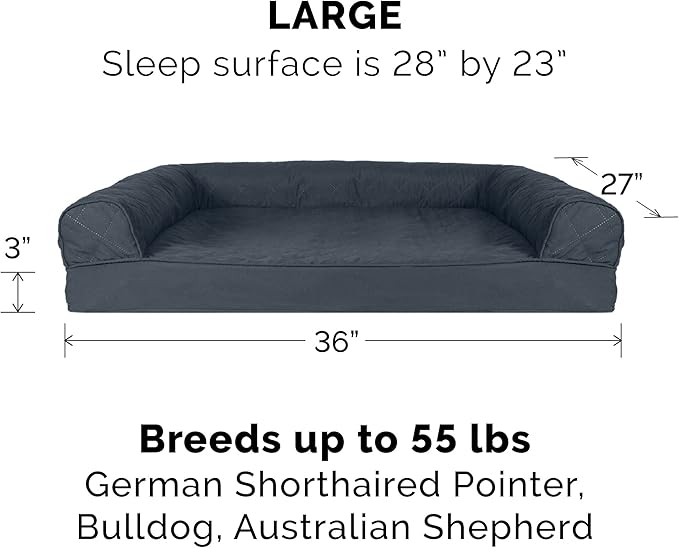 Furhaven Cooling Gel Dog Bed for Large/Medium Dogs w/ Removable Bolsters & Washable Cover, For Dogs Up to 55 lbs - Quilted Sofa - Iron Gray, Large-PurrikoPets