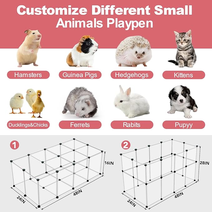24 Panels Portable Small Animals Playpen,48"x 24"x 28" Transparent Pet Playpen,Portable Plastic Enclosure,Puppy Play Pen for Indoors Outdoor Pet Fence for Guinea Pigs,Bunny,Ferrets,Hamsters,Hedgehogs-PurrikoPets