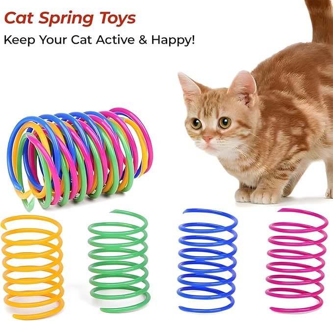 2-Pack Interactive Cat Toys Ball - 2025 New Gen with 360° Auto-Rotation Smart Obstacle Avoidance,Includes 4 Cat Spiral Spring＆1 Furry Cat Toy Mice,Ideal Kitten Toys for Bored Indoor Cats(Orange＆Blue)-PurrikoPets