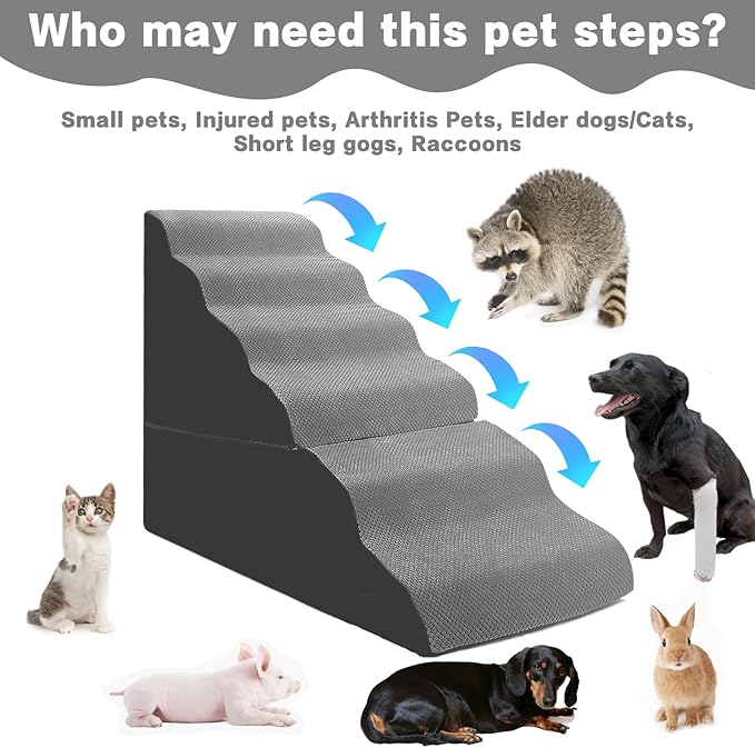 Dog Stairs for High Beds 30-36 inches Tall, 6-Step Dog Steps for Bed 32-36 inches for Small Large Dogs, Dog Ramp for Bed, 30D Foam Pet Stairs/Steps for High Beds for Old Dogs/Cats, Grey-PurrikoPets