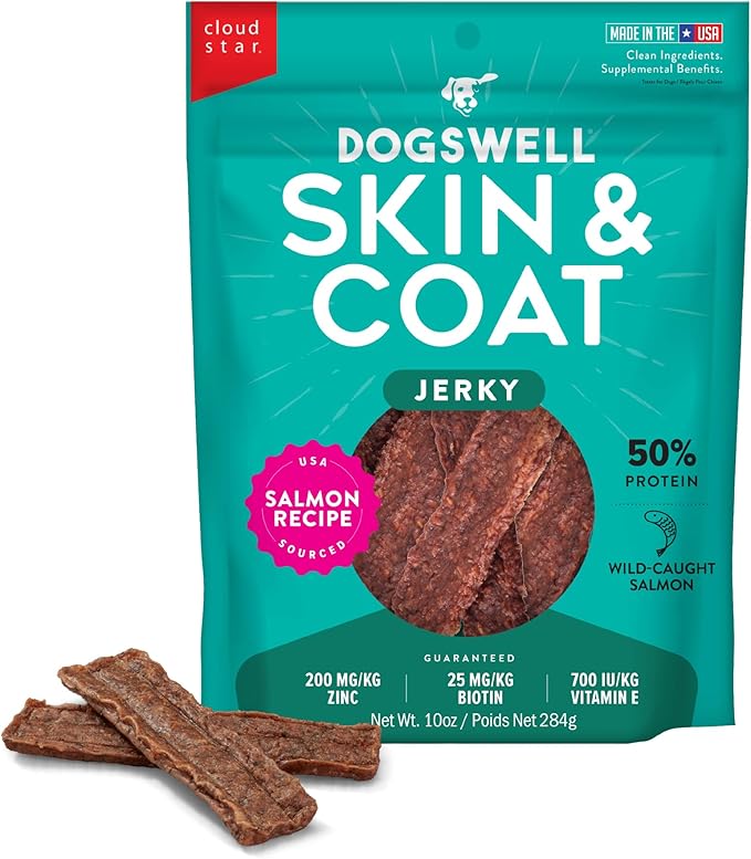 Dogswell Skin & Coat Jerky Dog Treats, Salmon, 10 oz. Bag-PurrikoPets