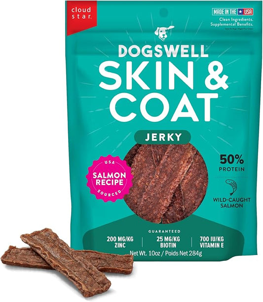 Dogswell Skin & Coat Jerky Dog Treats, Salmon, 10 oz. Bag-PurrikoPets