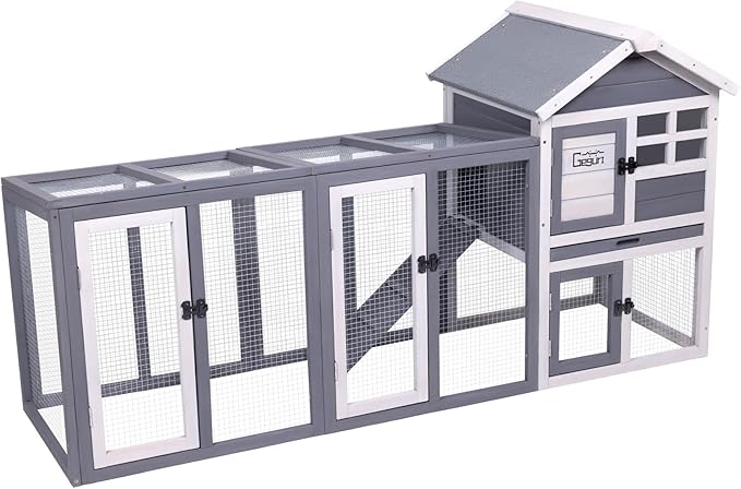 GEGURI Large Rabbit Hutch Indoor Outdoor Chicken Coop Wooden Bunny Cage with Waterproof Roof-PurrikoPets