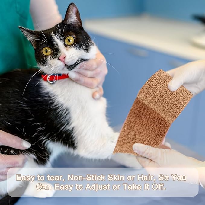 24 Pack Self Adhesive Bandage Wrap, 2” x 5 Yards Cohesive Medical Tape Elastic Grip Tape Sports Tape Athletic for Ankle, Wrist Sprains, Pet First Aid (Brown, 2 Inch)-PurrikoPets