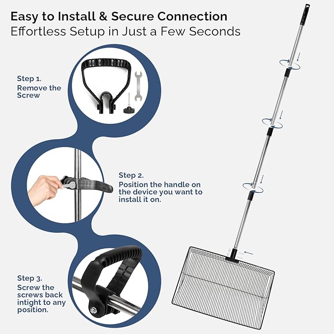 15" Extra-Wide Chicken Poop Scooper – Ergonomic Adjustable Handle (24-70in), Stainless Steel Sifting Shovel Deep Litter Cleaning for Chicken Coops, Goat - Chicken Coop Scoop for Sand, Straw, Hemp-PurrikoPets