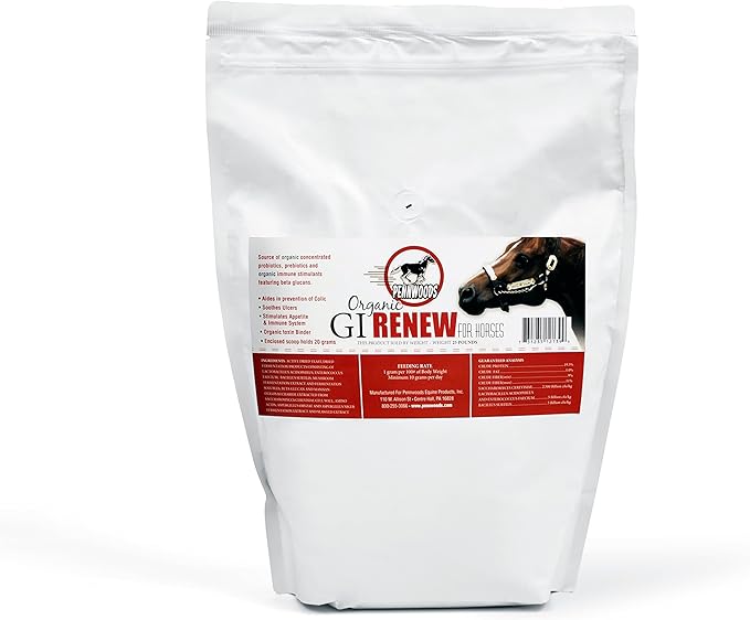 GI Renew, Probiotics for Equine, Immune and Appetite Stimulation, Prebiotics, Digestive Enzymes | Horse Supplement Providing Ulcer Relief and Organic Toxin Binder, 5 LB Pouch-PurrikoPets