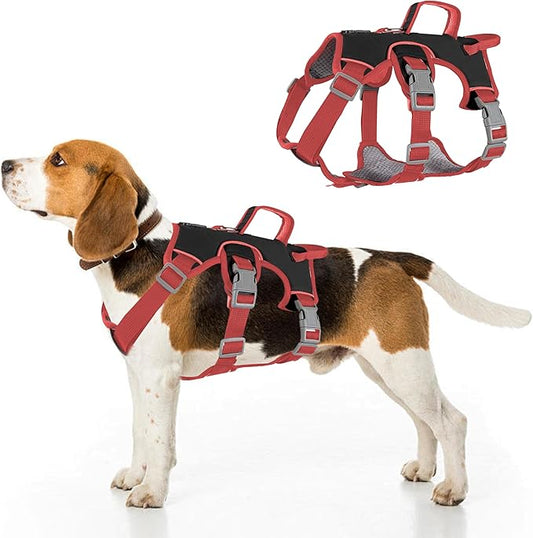 Escape Proof Dog Harness, No Pull Reflective Adjustable Vest with Easy Control Lift Handle, No Choke Soft Padded Breathable Full Body Pet Harness for Walking Hiking and Training (Red, Small)-PurrikoPets