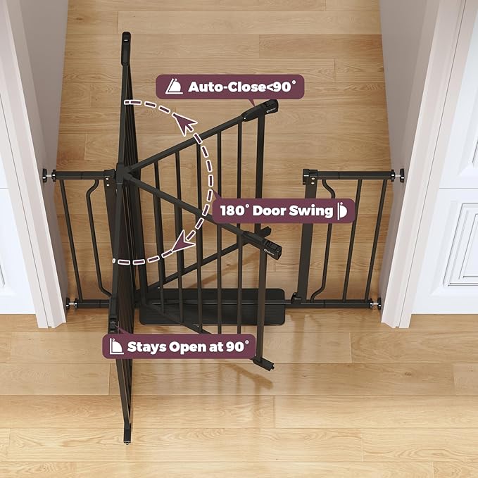 29"-40" Baby Gate for Stairs, Auto Close Stroller Friendly Dog Gate Indoor for Doorways, Pressure Mounted Baby Gate, Easy Walk Through Gate for Children & Pets, Black-PurrikoPets
