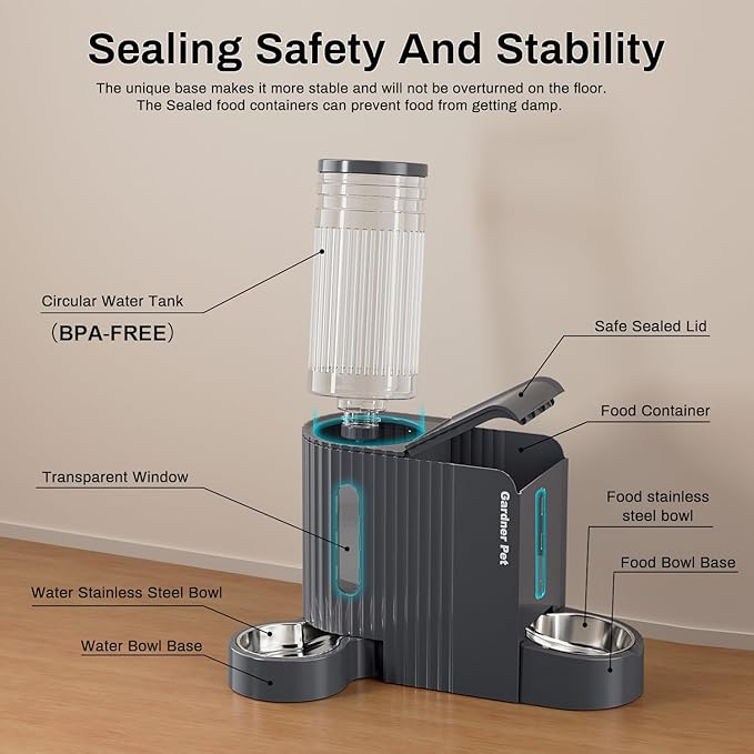 Gardner Pet Automatic Gravity Cat Food Feeder and Water Dispenser Stainless Steel Two-in-One Set Large Capacity Dispenser for Pets Dogs, Puppies, Kittens, Rabbits-PurrikoPets