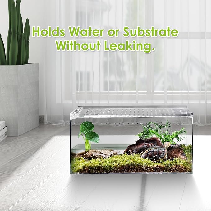 Acrylic Reptile Terrarium Enclosure 9.8" x 5.9" x 5.9" Magnetic Tarantula Breeding Box Transparent Insect Habitat for Jumping Spider Hermit Crab Lizard Sling Isopods Horned Frog Snake Gecko-PurrikoPets