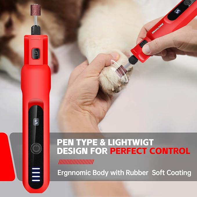 Dog Nail Grinder - Upgraded Pet Nail Grinder, Electric 5 Speeds LED Lights Ring Rechargeable Dog Nail Trimmers Kit, 40 Accessories Cordless Pet Nail Grinder for Dogs Cats and Small/Medium Animals Red-PurrikoPets